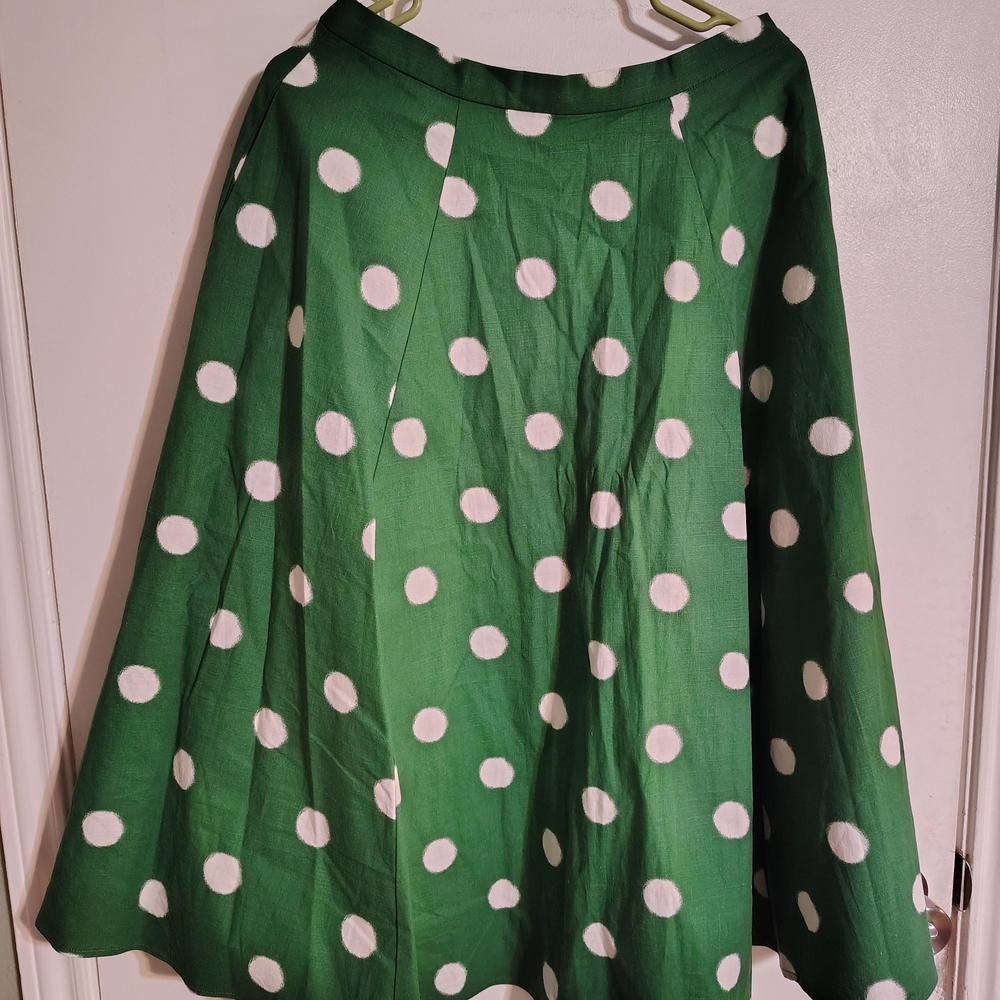 Collectif Emerald Green Midi Skirt with White Polka Dots
